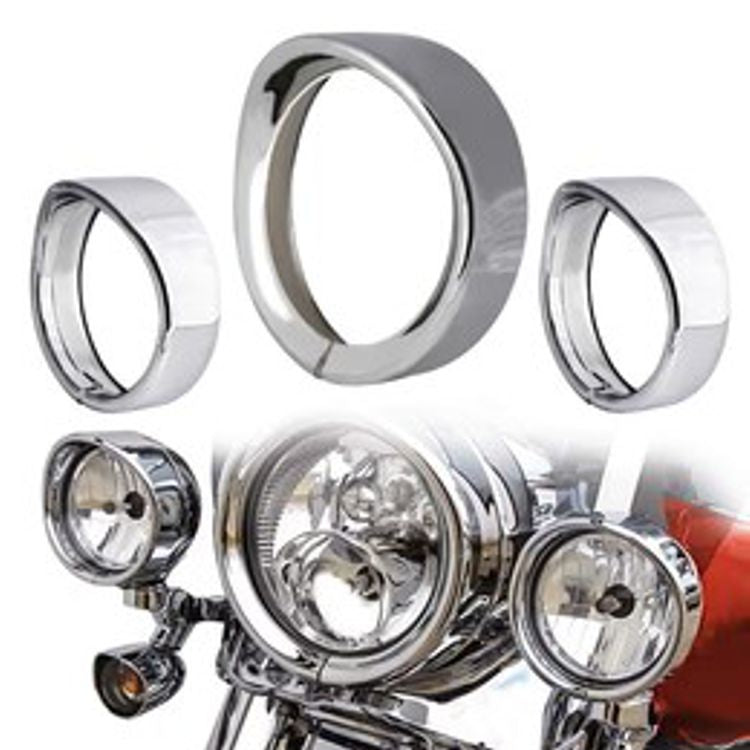 7 in. Headlight with 4.5 in. Fog Light Trim Ring Kits for Harley Davidson in Black or Chrome