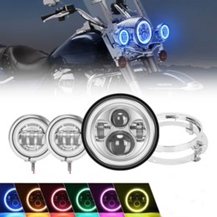 7 in. RGB LED Projector Headlight with 4.5 in. Fog Lights Plus Bracket Combo for Touring Models - Multi Color