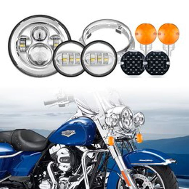 7" LED Headlight with 4.5" Fog Passing Lights with Bracket Ring plus Front and Rear LED Turn Signal Lights For Harley Touring Models