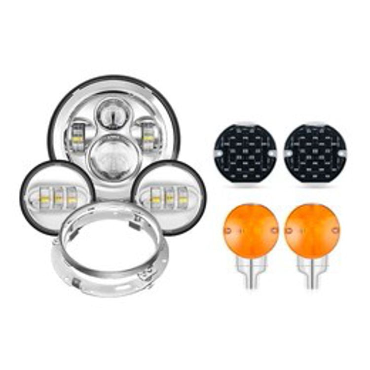 7" LED Headlight with 4.5" Fog Passing Lights with Bracket Ring plus Front and Rear LED Turn Signal Lights For Harley Touring Models