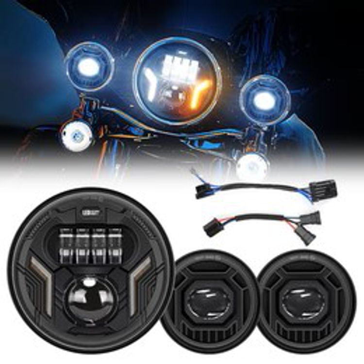 Powerful 7 in. LED Headlight with DRL & Turn Signal Lights with  4.5 in. Fog Lights for Harley Davidson