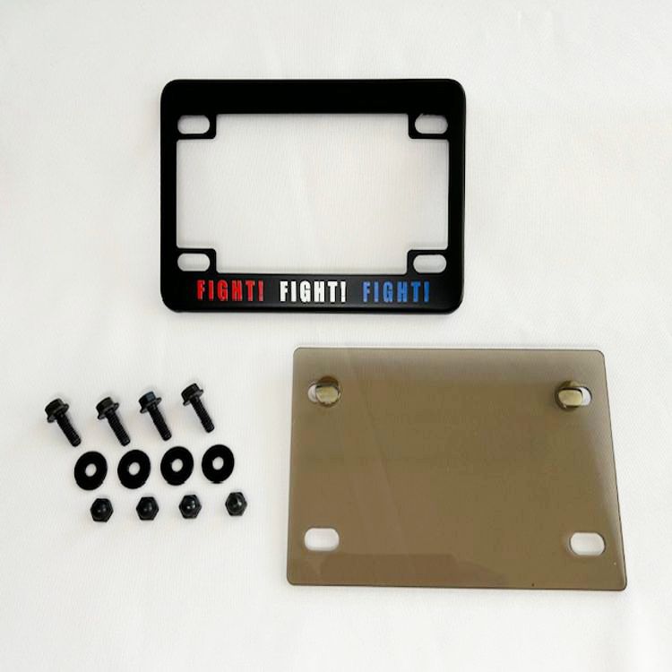RWB Fight! Fight! Fight! Letter on Satin Black License Frame with 'Hog-Lenz'