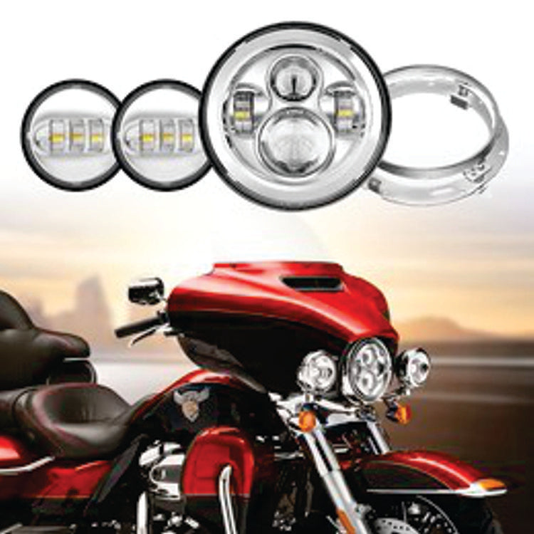 7" LED Headlight + 4.5" Fog Passing Lights with Bracket Ring – Black or Chrome Finish