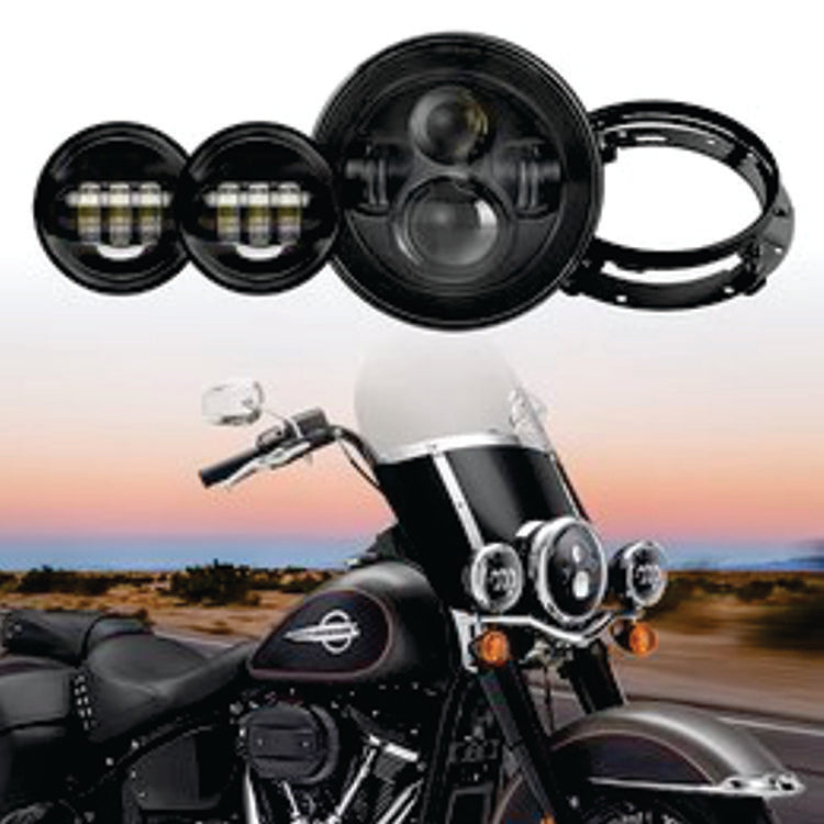 7" LED Headlight + 4.5" Fog Passing Lights with Bracket Ring – Black or Chrome Finish