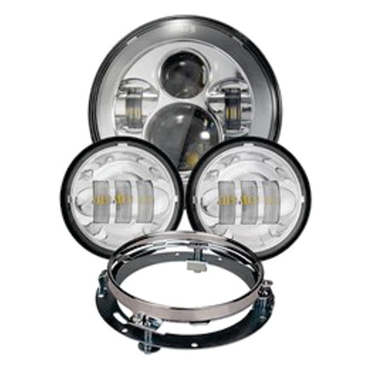 
                  
                    7" LED Headlight + 4.5" Fog Passing Lights with Bracket Ring – Black or Chrome Finish
                  
                
