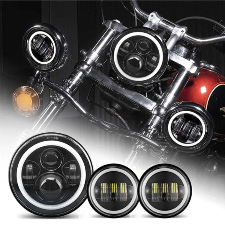 7' in. LED Halo Headlights with Turn Signals Plus 4.5 in. LED Halo Fog Lights with Bracket